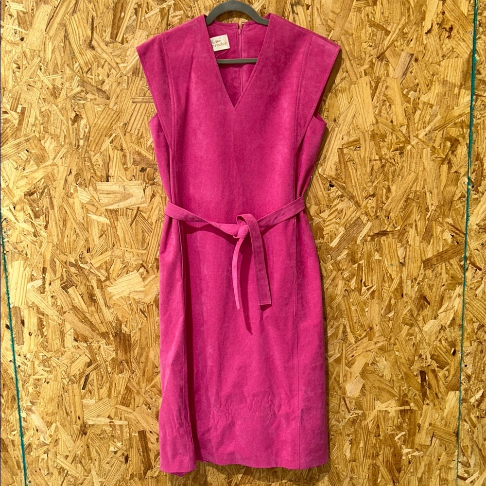 Vintage 70s Abe Schrader Faux Suede Pink Midi Dress